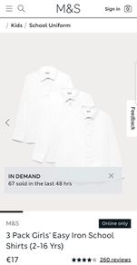 M&S Girls Long Sleeve Cream School Shirt 6-7 Years