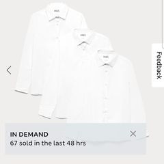M&S Girls Long Sleeve Cream School Shirt 6-7 Years