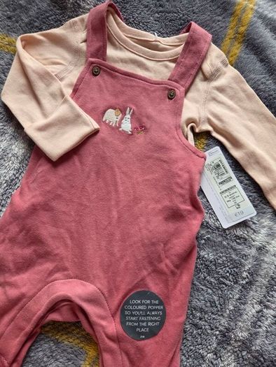 0-3m, Brand-New M&S Pink Soft Dungarees and Bodysuit