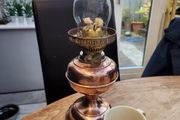 Victorian duplex copper oil lamp. Working.  Polished