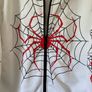 Spider Web Printed Hoodie With Drop Shoulder Design,  White and Red Image 3