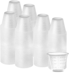 1oz Plastic Medicine Cups Bulk Pack of 100, For Epoxy Mixing , Resin Mixing and Paint Mixing - 1 Ounce (30ml) Disposable Graduated Plastic Cups for Pills and medication (FREE POSTAGE)