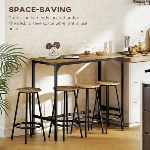 Five-Piece Industrial-Style Bar Table Set - Brown/Black