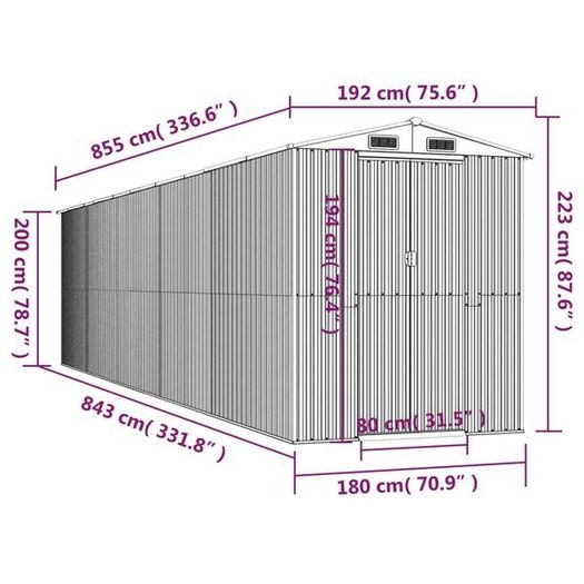 Garden Shed Anthracite 192x855x223 cm Galvanised Steel