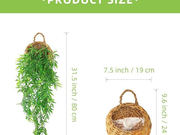 Hanging Artificial Plants Bamboo, Plastic Trailing Fake Plants Indoor with Hanging Basket, Bamboo Vines for Room Scenes Decorative Home Kitchen Garden Office Wedding Wall Indoor Outdoor