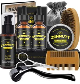 Beard Kit,Beard Growth Care Grooming Kit w/Beard Wash/Shampoo,2 Pack Beard Growth Oil,Beard Balm,Beard Brush,Beard Comb,Scissors,Beard Shaper,Best Beard Mens Gifts for Men Dad Him Christmas (FREE POSTAGE)