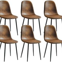 Vinatge Set of 6 Dining Chairs Upholstered Seat with Black Metal Legs