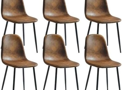 Vinatge Set of 6 Dining Chairs Upholstered Seat with Black Metal Legs