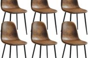 Set of 6, Upholstered Kitchen &amp; Dining Room Chairs with Comfortable Padded Seat (Faux Suede, Brown)