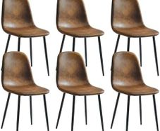 Set of 6, Upholstered Kitchen & Dining Room Chairs with Comfortable Padded Seat (Faux Suede, Brown)