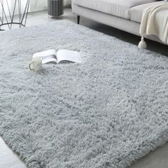 120x160cm, Smoky Grey Fluffy Area Rugs for Bedroom, Shaggy Anti-Skid Super Soft Extra Large Rugs Indoor Modern Home Decor Floor Carpet
