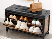 Shoe Bench Padded Shoe Organiser with Flap Shoe Cabinet for 6 Pairs