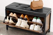 Shoe Bench Padded Shoe Organiser with Flap Shoe Cabinet for 6 Pairs