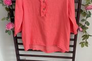 blouse coral linen mix blouse frilled detail collar large/XLarge