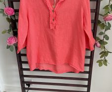 blouse coral linen mix blouse frilled detail collar large/XLarge