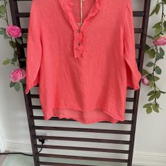 blouse coral linen mix blouse frilled detail collar large/XLarge