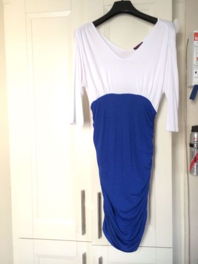 White & blue maternity dress, size 10-12, used