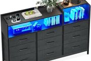 Chest of Drawers Bedroom, Dresser Cabinet with 2 Sockets, 2 USB Ports and 10 Colored LED Strips