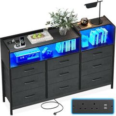 Chest of Drawers Bedroom, Dresser Cabinet with 2 Sockets, 2 USB Ports and 10 Colored LED Strips