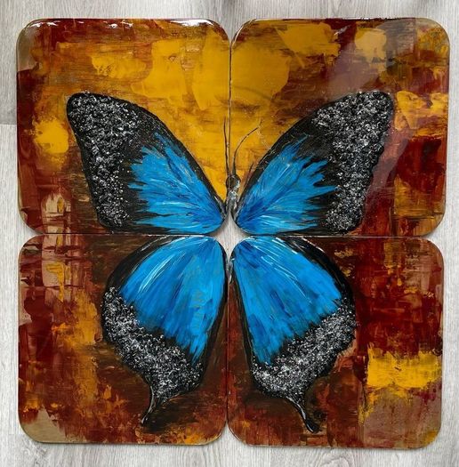 Art raising on the glass , hand made, "Baterfly", size 60x 60cm.