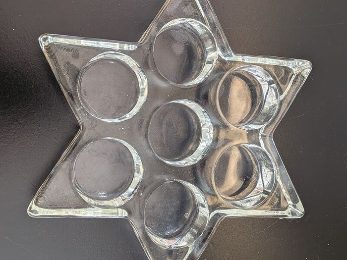 Star of David Glass Candle Holder Seven Light Jewish Judaica Tealight