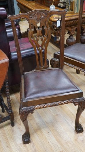 Edwardian Chippendale-Style Beech Dining Chairs _ Set of 6