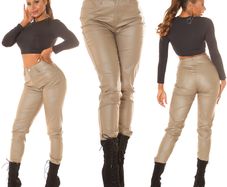 Highwaist Boyfriend Jeans in leather look CAPPUCCINO or beige size fits s sm ,m