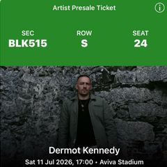 Dermot Kennedy Saturday Tickets 11th July