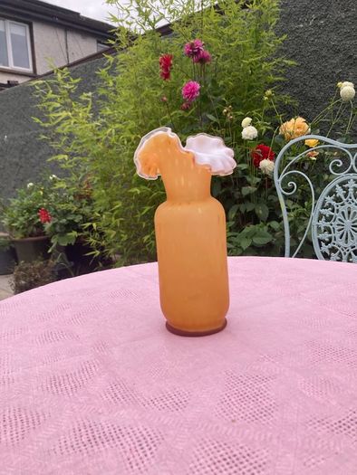 Studio glass yellow  glass vase tear drop effect