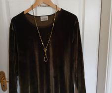 Plush Velvet-Effect Long Sleeve Top by Address | Rich Moss Green | Size 18 with matching necklace.