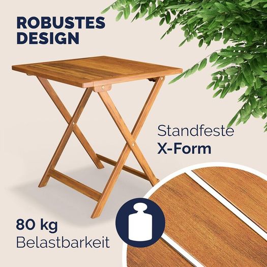 3 Piece Folding Garden Furniture Set  Acacia Wood Table & 2 Chairs