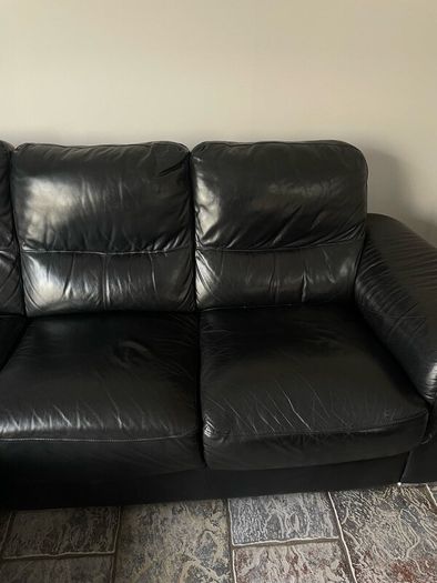 Black Leather L Couch with Storage