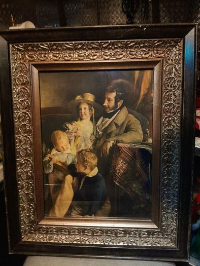 Stunning antique oleoghraph in heavy frame,family portrait of Rudolf von Arthaber