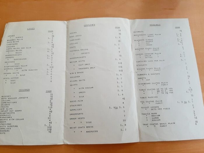 Phoenix Laundry 1962 price list