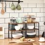 Spice Racks, Set of 4, Kitchen Shelves, Expandable Kitchen Organiser, Stackable, Metal and Chipboard, Shelf Insert, for Kitchen Cupboard, Kitchen, Vintage Brown-Black Image 3