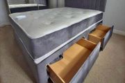 New Divan Beds. New Tufted Memory Foam Mattresses &amp; Optional Drawers Available. Single, Double, King And Super King Sizes Available