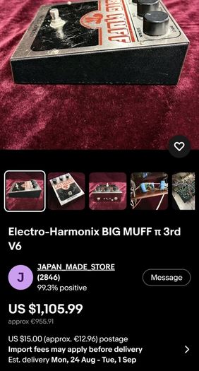 Electro-Harmonix Big Muff Pi 3rd V6 Fuzz Pedal 1666 Tested & Works