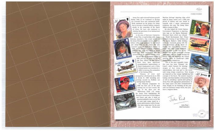 2000 Jersey (Channel Islands) Stamp Year Book (softback) issued by Jersey Post with 16 images of contents