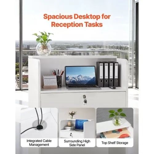 Reception Desk, 60 cm Rectangular Front Counter Table, Modern Office Reception Desk with Drawer, Small Minimalist Retail Counter Table