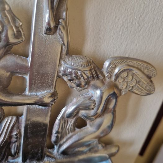 Antique  Brass Angel Holy Water Font Religious Wall Art