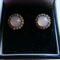 Vintage  Sterling Silver 925 Gold Plated Moonstone agate Earrings 2,6g