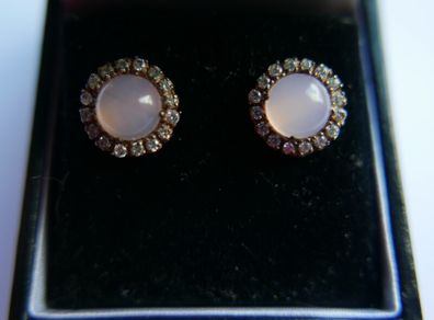 Vintage  Sterling Silver 925 Gold Plated Moonstone agate Earrings 2,6g
