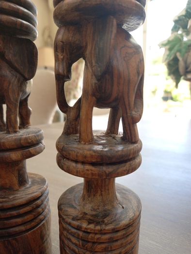 lovely pair of wooden african art handcrafted candlessticks