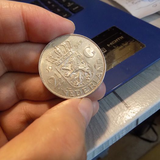 Netherlands 1959, 2/1/2 Gulden Silver coin.72% Silver.