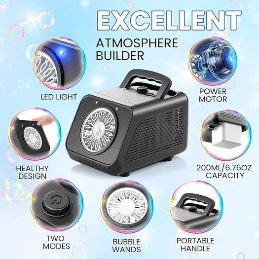 Bubble Machine, Automatic Bubble Blower 15000+ Bubbles Per Minute, Bubble Machine for Kids Toddler, Portable Bubble Maker with 2 Speeds, Outdoor Bubble Toys for Parties, Birthday, Wedding