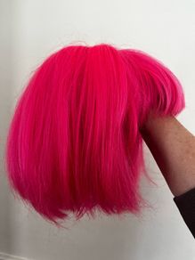 Vibrant Hot Pink Short Bob Wig with Bangs Fringe