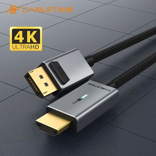 Cabletime 1.8M Active DisplayPort (Male) to HDMI (Male) 4K@60Hz Gold-Plated Nylon Braided LED Light Cable (Brand New/Warranty)