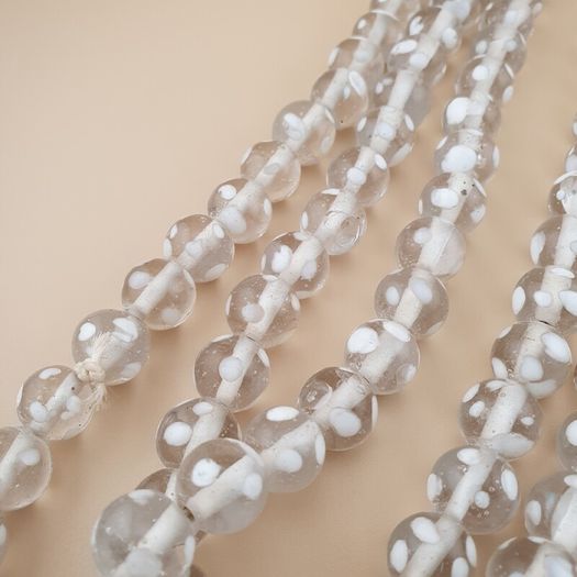 Vintage Clear White Dotted Glass Beads Strands 12-13mm Beads Length 22 inches