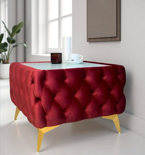 Chesterfield Velvet Square Coffee Table with temp Glass 63x63x45cm