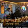 Christmas Icicle Lights Outdoor - Christmas Tree Light Decorations 7.5M 306 LED String Fairy Light Mains Powered Warm White 11 Modes Multicolour Waterproof with Remote Timer for Outside Window (FREE POSTAGE) Image 4